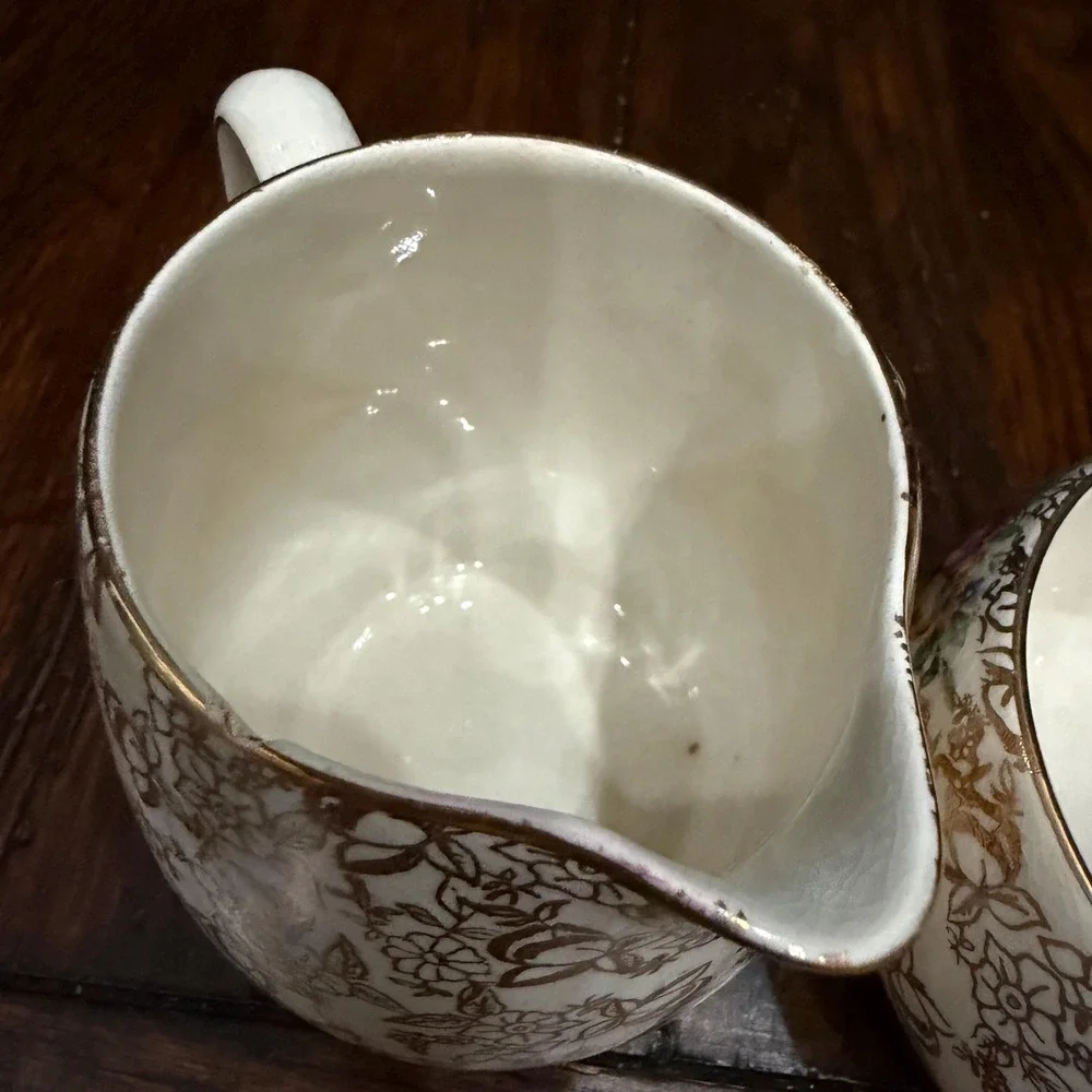 Vintage Lord Nelson Ware Gold Chintz Creamer &‎ Sugar Set England